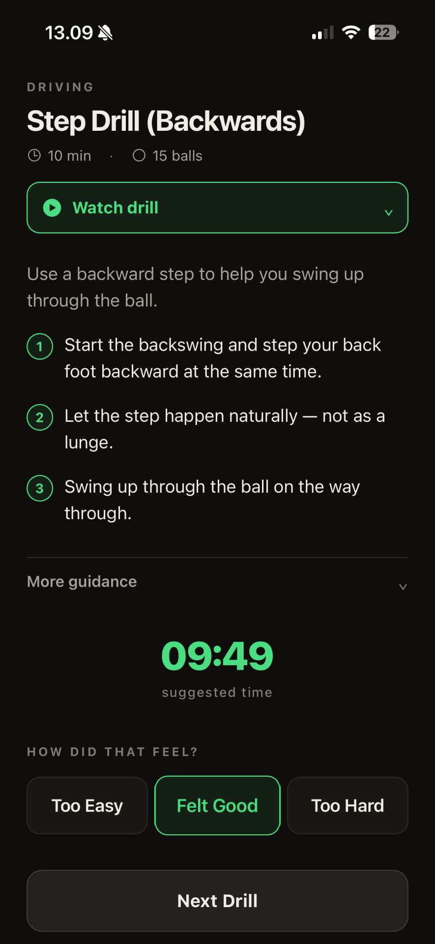 DIALLED drill screen with instructions, tips and a timer